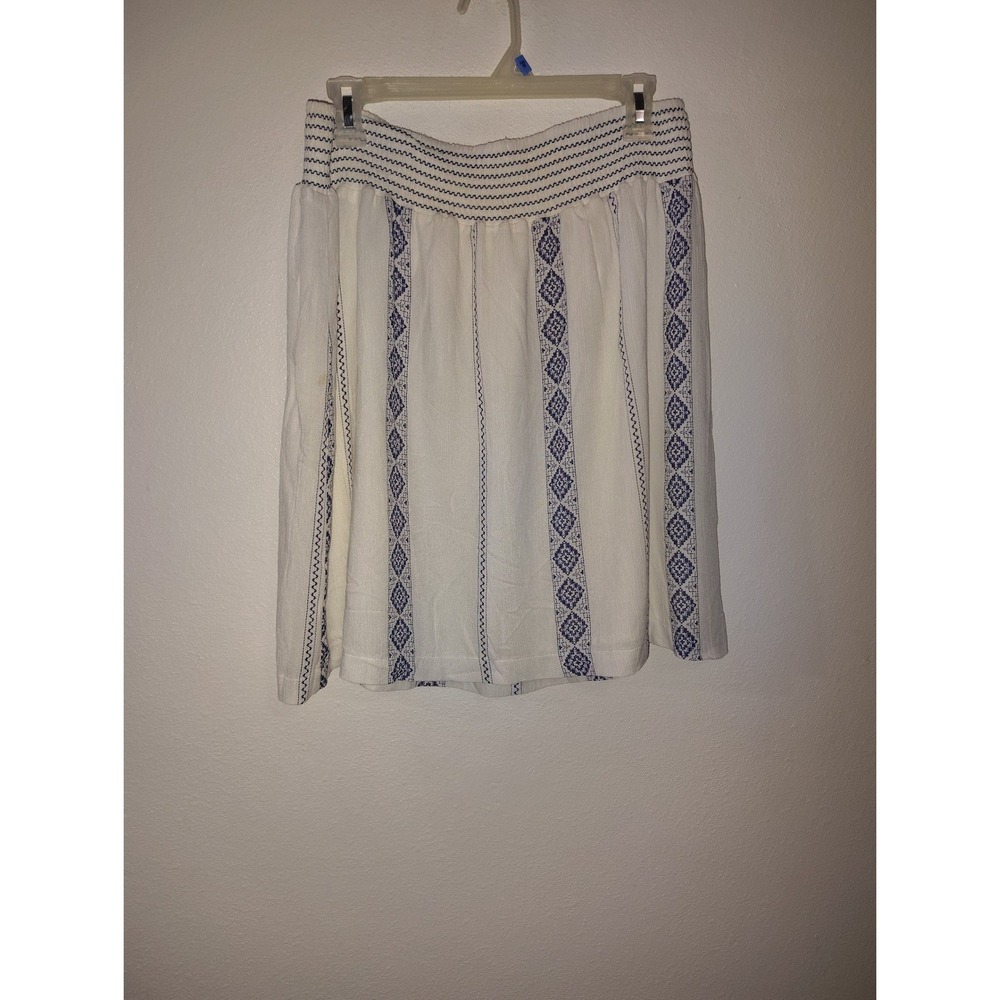CJG Established 1962 Womens Large Ivory Blue Embroidered Smocked Mini Skirt Boho